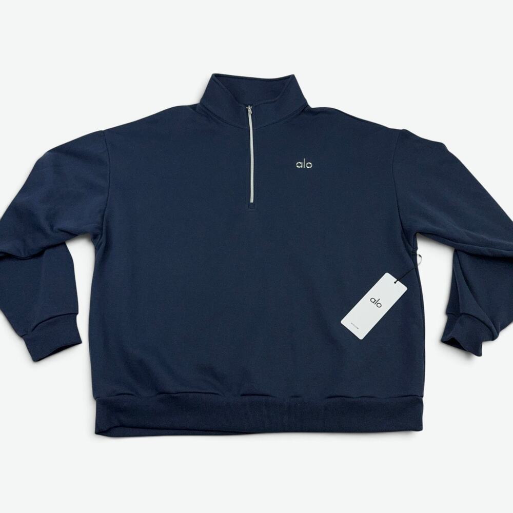 Alo Yoga Accolade 1/4 Zip Pullover Sweatshirt Mens Large Navy Blue UNISEX NWT